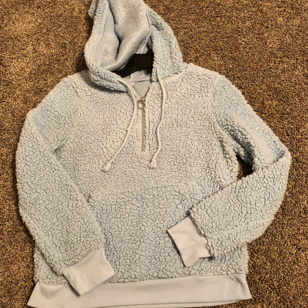 light blue furry sweater